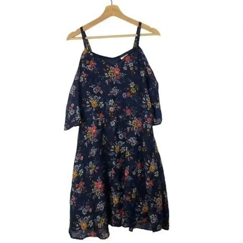 Boutique Miss Pinky Navy Blue Floral Cold Shoulder Mini Dress M